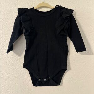 Black Ruffled Long Sleeve Baby Onesie